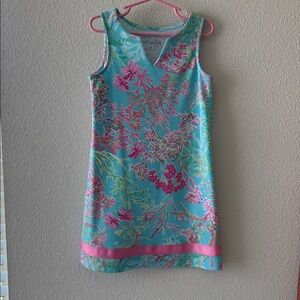 Girl’s Pappagallo Ella Dress, Sea Glass Multi, S (6/6X)